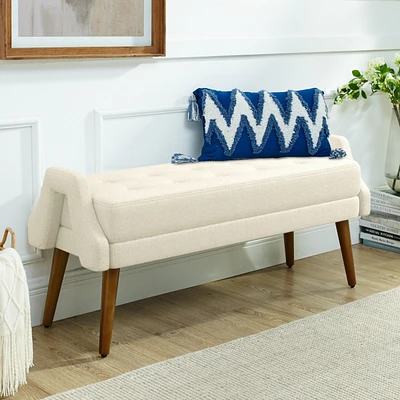 Beige Bench: Loop Yarn, Soft Cushion, Geometric Arms