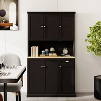 71" Kitchen Pantry & Microwave Stand: Freestanding with 6 Doors, 1 Drawer, Adjustable Shelves
