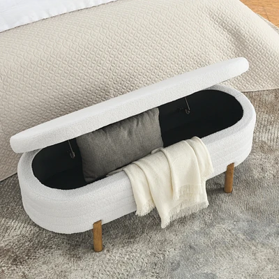 Ottoman Oval Storage Bench,Rubber Wood Leg,Beige(46."x17.7"x10.8")