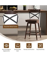 Gymax Set of Wooden Swivel Bar Stools Counter Height Kitchen Chairs w/ Back
