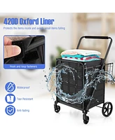 Folding Shopping Cart with Wheels, Basket & Waterproof Liner Portable & Heavy-Duty Grocery Trolley