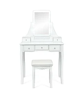 10 Dimmable Bulbs Vanity Dressing Table with 2 Dividers and Cushioned Stool