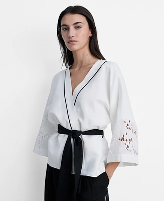 Mango Women's Openwork Details Linen Blend Caftan