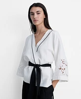 Mango Women's Openwork Details Linen Blend Caftan