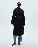 Mango Women's Long Oversized Double-Breasted Trench Coat