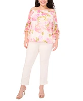 Msk Plus Printed Off-The-Shoulder Chiffon Blouse