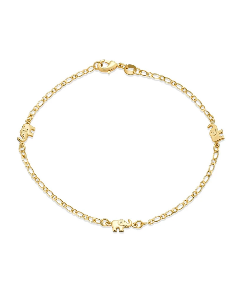 Bling Jewelry Dainty Three Multi Charm Lucky Elephant Anklet Ankle Bracelet 18K Gold Plated Brass 7.5, 9.5 Inch