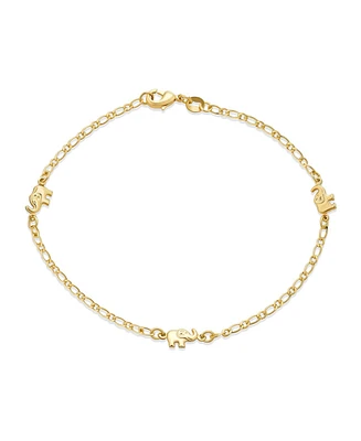 Bling Jewelry Dainty Three Multi Charm Lucky Elephant Anklet Ankle Bracelet 18K Gold Plated Brass 7.5, 9.5 Inch