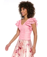 Muse Women's Ruched Organza Flutter-Sleeve Top