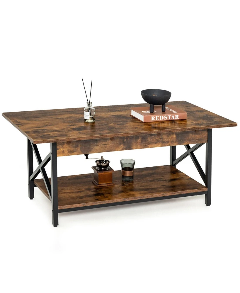 2-Tier Industrial Rectangular Table with Storage Shelf