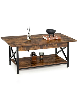 2-Tier Industrial Rectangular Table with Storage Shelf