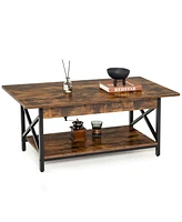 2-Tier Industrial Rectangular Table with Storage Shelf