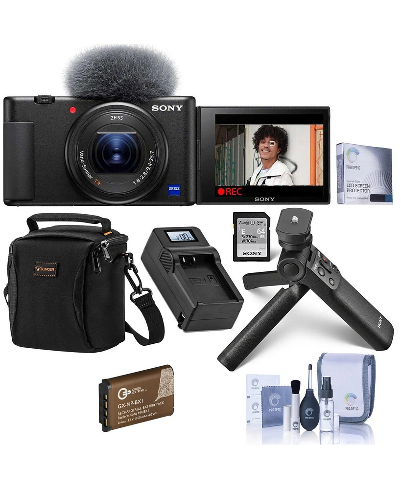 Sony Zv-1 Compact 4K Hd Camera, Black Bundle with Vlogger Accessory Kit, Bag, Extra Battery, Smart Charger and Accessories