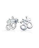 Bling Jewelry Buddhist Zen Ohm Symbol Stud Earrings in Rose Gold Sterling Silver