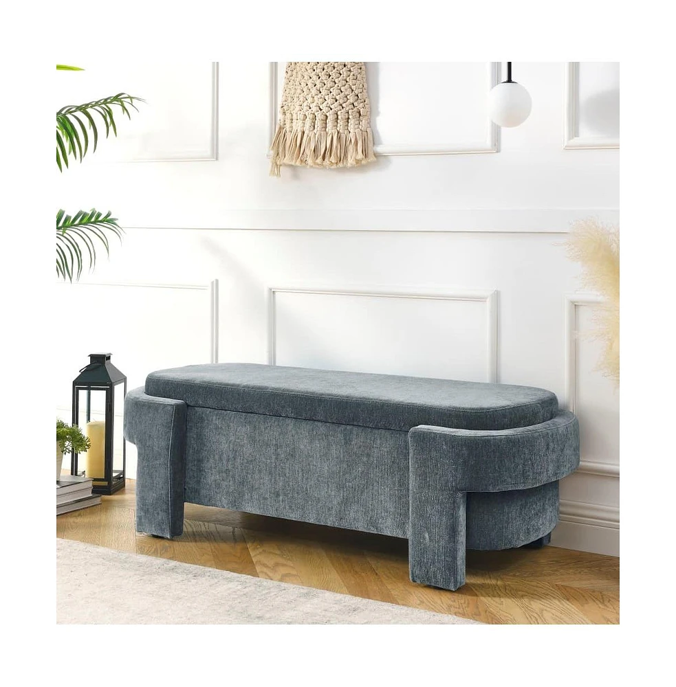 Linen Upholstered Storage Bench, Large Ottoman for Bedroom, Entryway & Living Room-The Pop Home