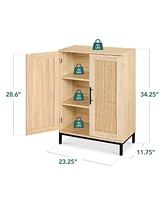 Best Choice Products 2-Door Natural Rattan 34 x 24in Storage Cabinet for Bathroom, Living, Dining w/ Adjustable Shelves