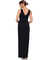 Xscape Women's V-Neck Mesh-Trim Sleeveless Gown