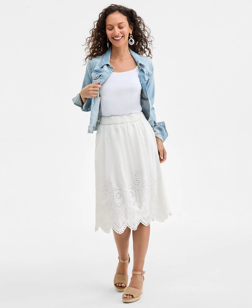 Style & Co Petite Cotton Eyelet-Hem Skirt, Exclusively at Macy's
