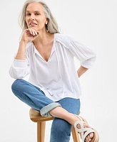 Style & Co Women's Tasseled Split Neck 3/4-Sleeve Top, Exclusively at Macy's