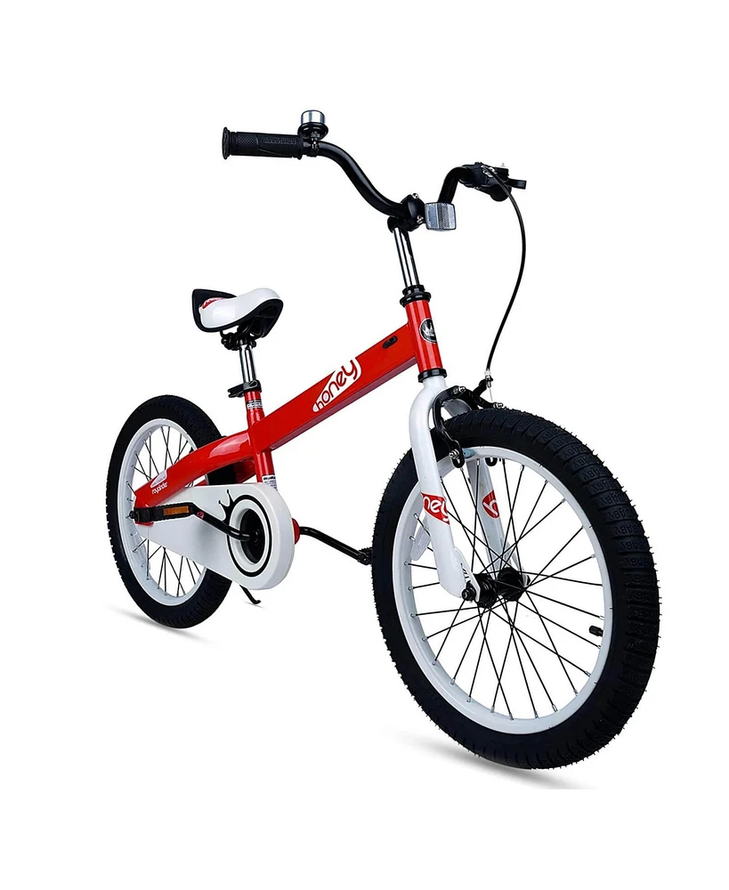 RoyalBaby Honey 18 Inch Kids Outdoor Bicycle with Kickstand, Fully Adjustable Seat, Thick Wheels, and Reflectors for Ages 5 to 9, Red