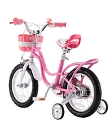 RoyalBaby Little Swan 12" Carbon Steel Kids Bike w/Dual Hand Brakes, Adjustable Seat, Folding Basket, & Training Wheels, for Girls Ages 3 to 4, Pink