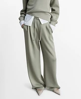 Mango Women's Wide Leg Pleated Jogger Pants