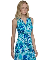 Dkny Women's Crossover Ruched Sleeveless Jersey Dress