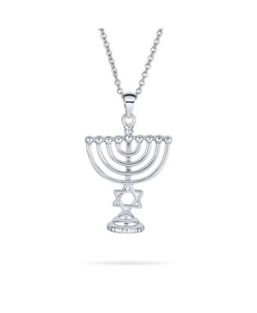 Bling Jewelry Created Blue Opal Religious Judaica Hanukkah Menorah Star Of David Pendant Necklace Bat Mitzvah Silver