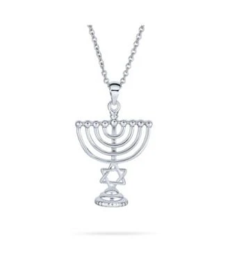 Bling Jewelry Created Blue Opal Religious Judaica Hanukkah Menorah Star Of David Pendant Necklace Bat Mitzvah Silver