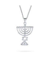Bling Jewelry Created Blue Opal Religious Judaica Hanukkah Menorah Star Of David Pendant Necklace Bat Mitzvah Silver