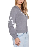 Belldini Women's Heart Jacquard V-Neck Cardigan Sweater
