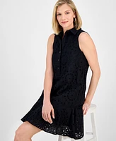 Robbie Bee Women's Cotton Sleeveless Eyelet Shift Dress