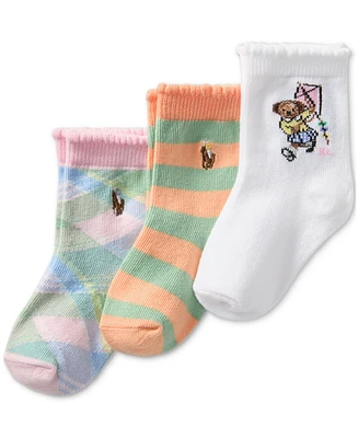 Polo Ralph Lauren Baby Girls Kite Bear Socks, Pack of 3