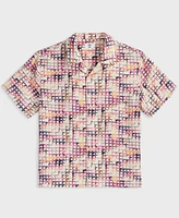 Mode of One Men's Squared Up Relaxed-Fit Geo-Print Button-Down Shiny Twill Camp Shirt, Exclusively at Macy's