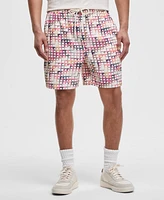 Mode of One Men's Squared Up Relaxed-Fit Geo-Print 6-1/2" Shiny Twill Shorts, Exclusively at Macy's