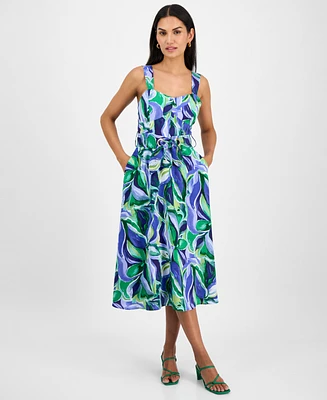 Tahari Asl Women's Belted Floral-Print Midi Dress