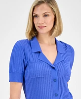 Tahari Asl Stripe-Textured Knit Button-Front Top, Regular & Petite Sizes