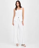 Tahari Asl Women's Linen-Blend Button-Front Tank Vest