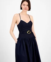 En Saison Women's Melody Mixed-Media Belted Midi Dress