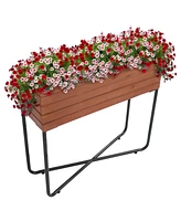 Slatted Acacia Wood Raised Garden Bed with Legs - Oil-Stained Finish - Powder-Coated Steel Frame - Removable Insert - 23.5-Inch H