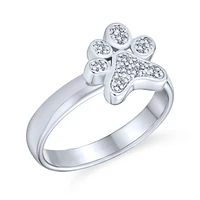 Bling Jewelry Animal Lover Cocktail Statement Ring Cz Pave Pet Paw Print Silver Plated Brass