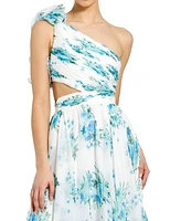 Women's One Shoulder Ruffle Cut-Out Chiffon Midi Dress