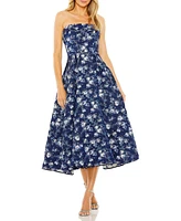 Women's Strapless Brocade Midi Dress