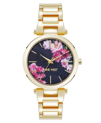 Nine West Women's Quartz Gold-Tone Metal Alloy Floral Dial Watch