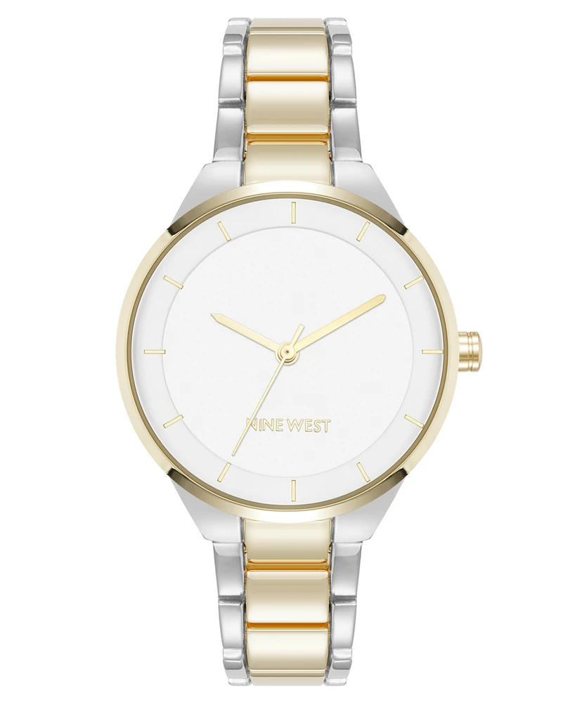 Nine West Women's Quartz White and Two-Tone Metal Alloy Watch, 34mm