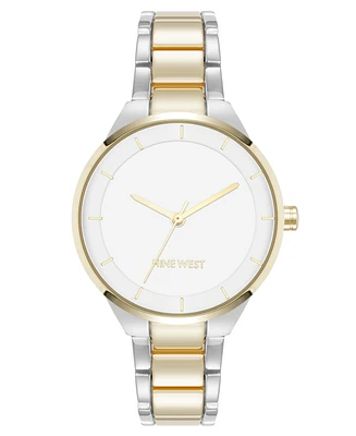 Nine West Women's Quartz White and Two-Tone Metal Alloy Watch, 34mm