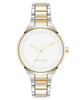 Nine West Women's Quartz White and Two-Tone Metal Alloy Watch, 34mm