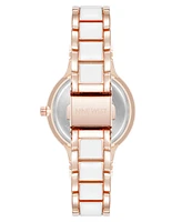 Nine West Women's Quartz Round White Enamel and Rose Gold-Tone Metal Alloy Watch, 32mm