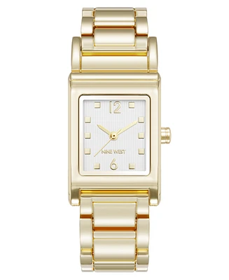 Nine West Women's Quartz Everyday Rectangular White and Gold-Tone Metal Alloy Watch, 22mm