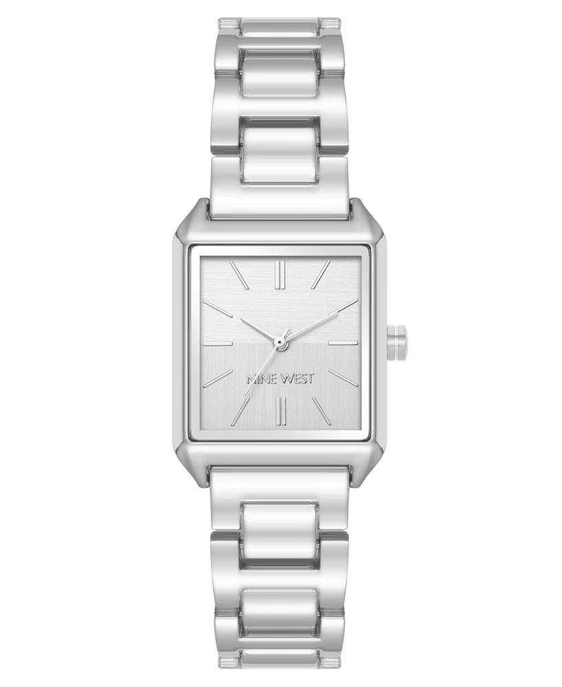 Nine West Women's Quartz Rectangular Silver-Tone Metal Alloy Bracelet Watch, 24mm